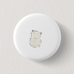 Cute Fluffy White Cat Back View Hand Drawn Art 3 Cm Round Badge