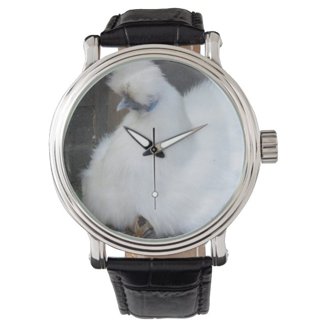 Cute Fluffy White Chicken and Chick Watch (Front)