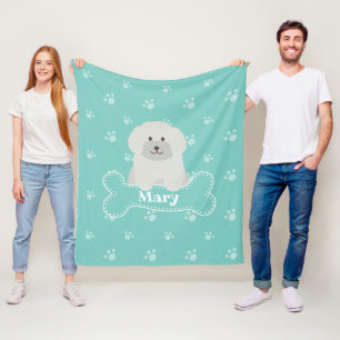 Cute Fluffy White Poodle Puppy Dog Lover Monogram Fleece Blanket