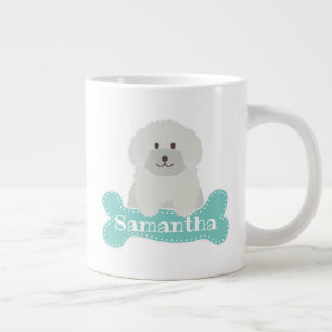 Cute Fluffy White Poodle Puppy Dog Lover Monogram Large Coffee Mug