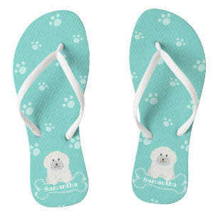 Cute Fluffy White Poodle Puppy Dog Lover Monogram Thongs