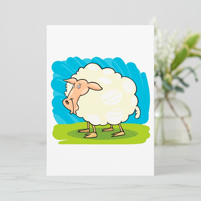 Cute Fluffy White Sheep on Grass Invitation (Creator Uploaded)