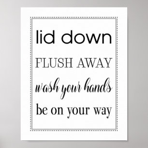 Cute Flush Reminder Wash Hands Child Bathroom Sign