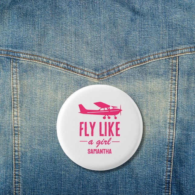Cute Fly Like A Girl Pink Aeroplane Girly Aviation 3 Cm Round Badge (Creator Uploaded)
