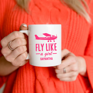 Cute Fly Like A Girl Pink Aeroplane Girly Aviation Coffee Mug