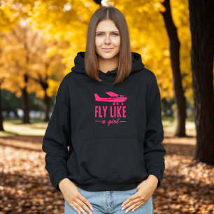 Cute Fly Like A Girl Pink Aeroplane Girly Aviation Hoodie