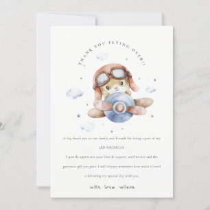 Cute Fly Over Rust Navy Plane Teddy Stars Birthday Thank You Card