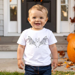 Cute Flying Bat Animal Minimal Line Art Halloween Baby T-Shirt