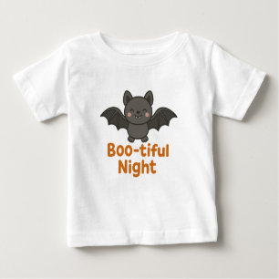 Cute Flying Bat Boo-tiful Night Halloween Design Baby T-Shirt