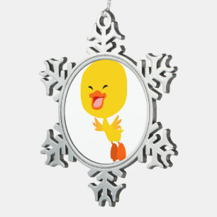 Cute Flying Cartoon Duckling Pewter Ornament