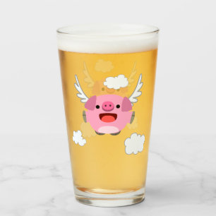 Cute Flying Cartoon Pig Glass