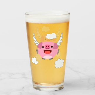 Cute Flying Cartoon Pig Glass