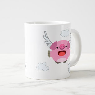 Cute Flying Cartoon Pig Large Coffee Mug