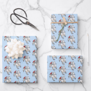 Cute Flying Christmas Goat Wrapping Paper Sheet