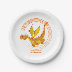 Cute Flying Dragon Personalised Birthday Paper Plate