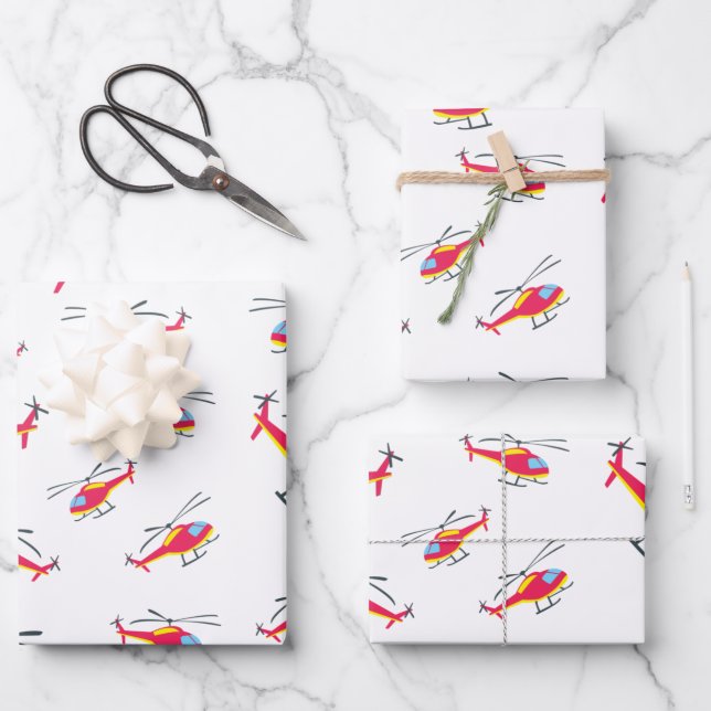 Cute Flying Helicopter Wrapping Paper Sheet (Front)
