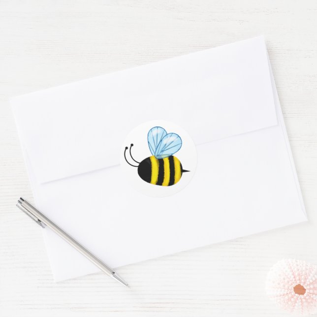 Cute Flying Honeybee Classic Round Sticker (Envelope)