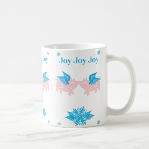 Cute Flying  Kissing Winged Pink  Pigs  Snowflakes Coffee Mug