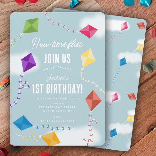 Cute Flying Kites Kids How Time Flies Birthday Invitation (Cute Flying Kites Kids How Time Flies Birthday Invitation)