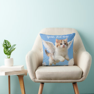 Cute Flying Kitten Calico Tabby Blue Sky Cushion