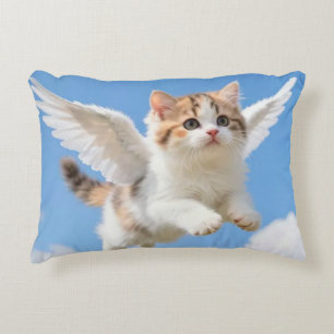 Cute Flying Kitten Calico Tabby Blue Sky Decorative Cushion