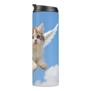Cute Flying Kitten Calico Tabby Blue Sky Thermal Tumbler