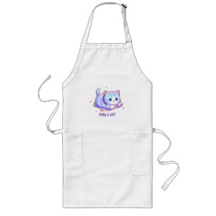 Cute Flying Lavender Kitten Kawaii Long Apron