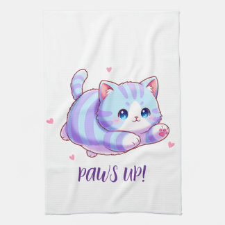 Cute Flying Lavender Kitten Kawaii Tea Towel