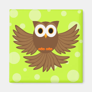 Cute Flying Night Owl Cartoon Magnet