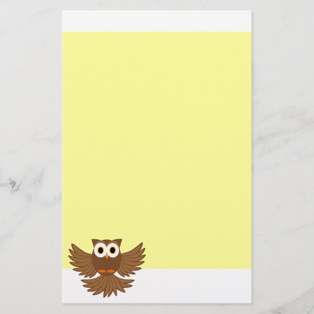 Cute Flying Night Owl Cartoon Stationery (Front)