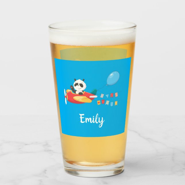 Cute Flying Panda Personalised Glass (Back Filled)