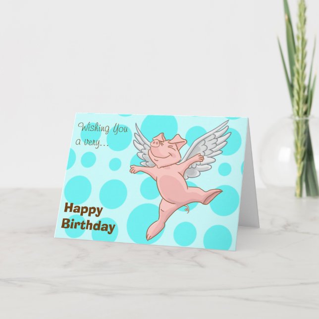 Cute Flying Pig Birthday Card (Front)