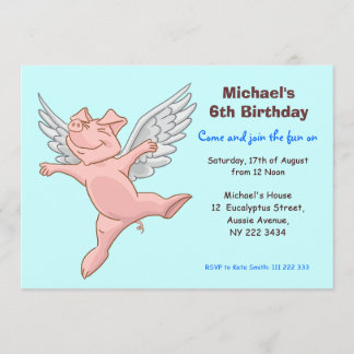Cute Flying Pig Birthday Party Invitation