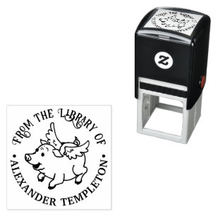 Cute Flying Pig Library Book Name Self-inking Stamp