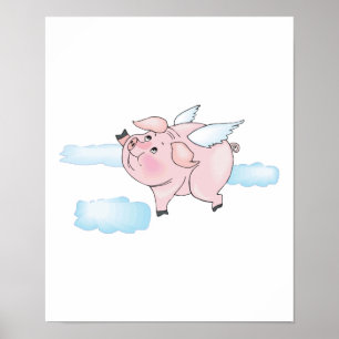 cute flying pig poster