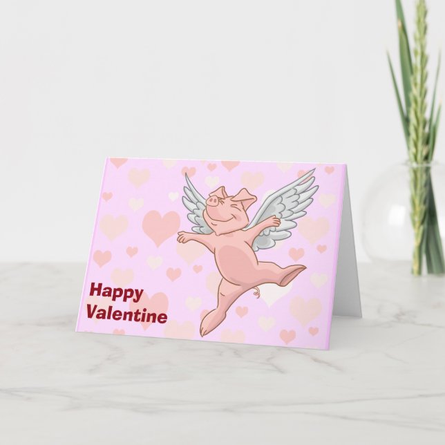 Cute Flying Pig Valentine Card (Front)