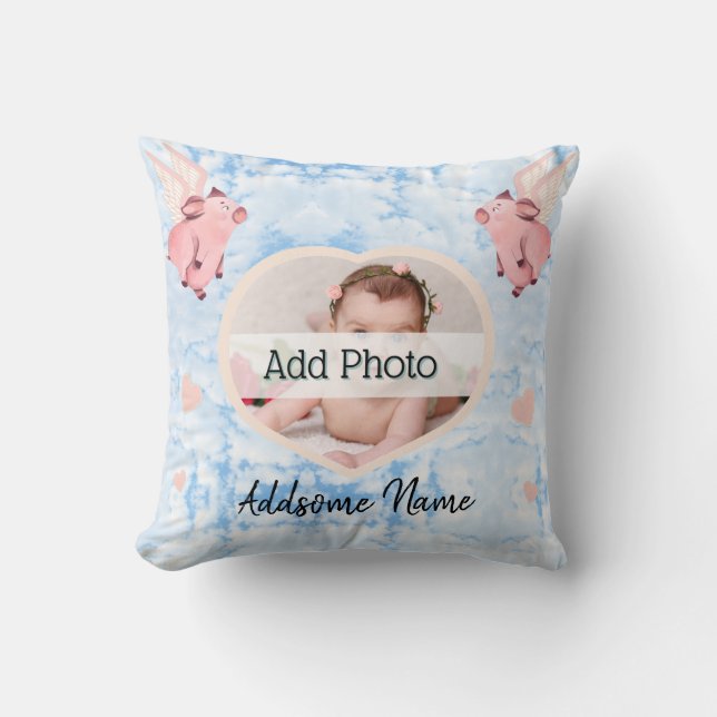 Cute Flying Pig with Wings When Pigs Fly Sky Cushion (Front)