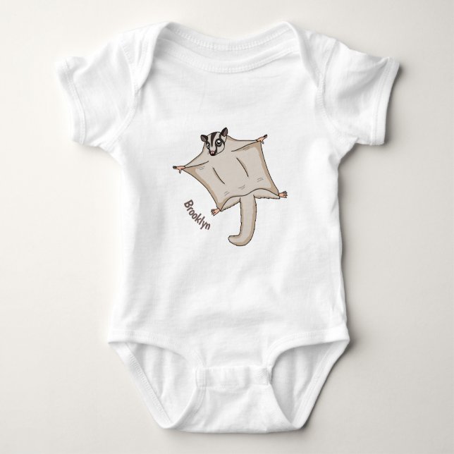 Cute flying sugar glider cartoon illustration baby bodysuit (Front)