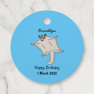 Cute flying sugar glider cartoon illustration favour tags