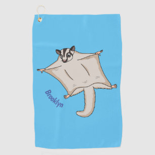 Cute flying sugar glider cartoon illustration golf towel