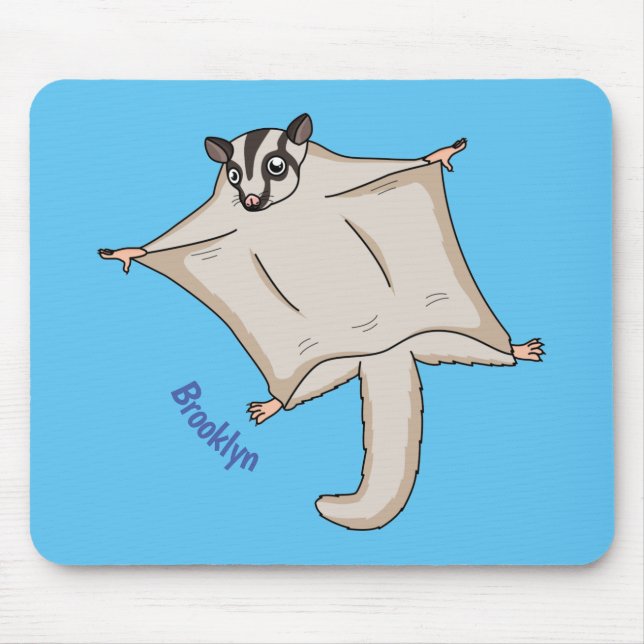 Cute flying sugar glider cartoon illustration mouse pad (Front)