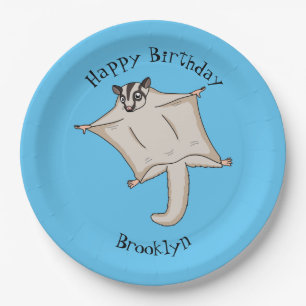 Cute flying sugar glider cartoon illustration paper plate