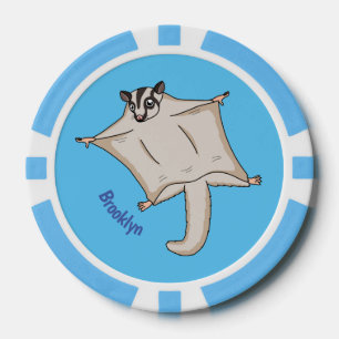 Cute flying sugar glider cartoon illustration poker chips