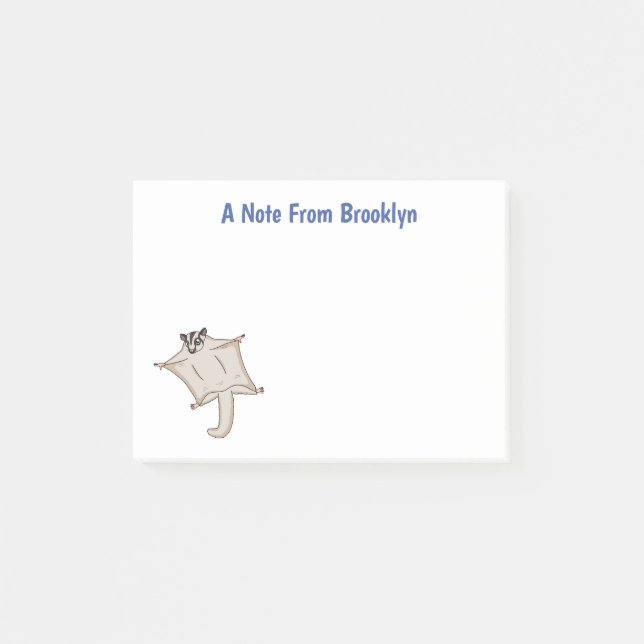 Cute flying sugar glider cartoon illustration post-it notes (Front)