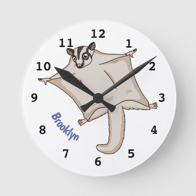 Cute flying sugar glider cartoon illustration  round clock (Front)