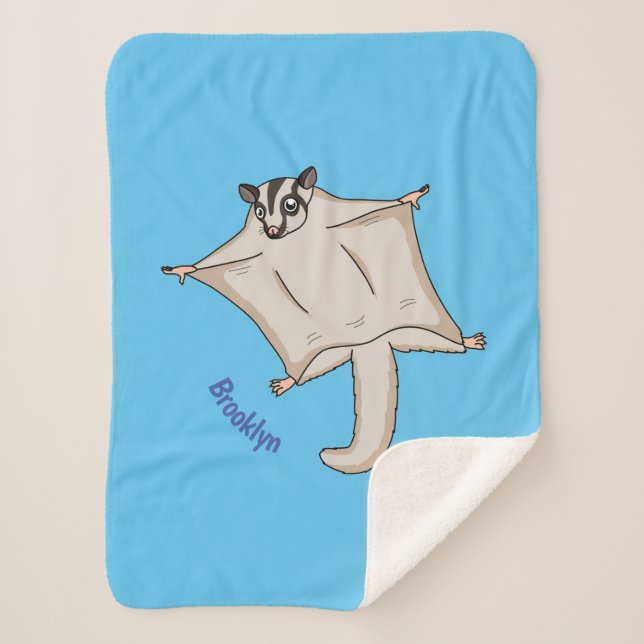 Cute flying sugar glider cartoon illustration sherpa blanket (Front)