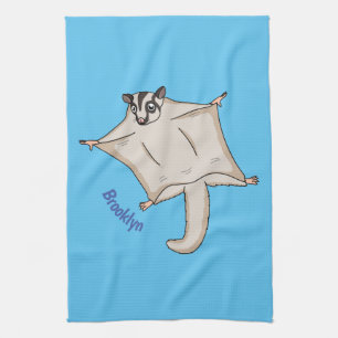 Cute flying sugar glider cartoon illustration tea towel