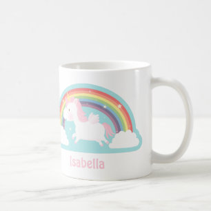 Cute Flying Unicorn and Rainbow Girls Mug
