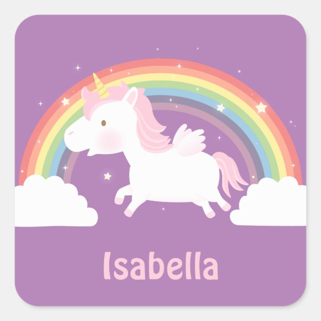 Cute Flying Unicorn and Rainbow Girls Stickers (Front)