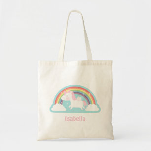 Cute Flying Unicorn and Rainbow Girls Tote Bag